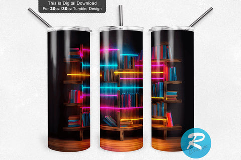 Neon Books Rack 20 oz / 30 oz Tumbler PNG Sublimation Regulrcrative 