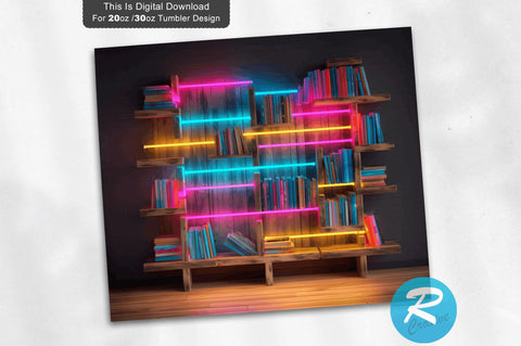 Neon Books Rack 20 oz / 30 oz Tumbler PNG Sublimation Regulrcrative 