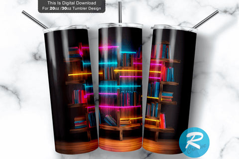 Neon Books Rack 20 oz / 30 oz Tumbler PNG Sublimation Regulrcrative 