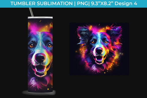Neon Border Collie Dog Tumbler Wrap 20 oz Sublimation PNG Bundle Free For Commercial Use Sublimation Sintegra 
