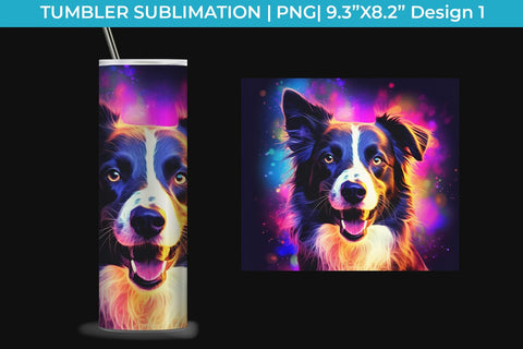 Neon Border Collie Dog Tumbler Wrap 20 oz Sublimation PNG Bundle Free For Commercial Use Sublimation Sintegra 
