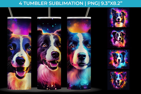 Neon Border Collie Dog Tumbler Wrap 20 oz Sublimation PNG Bundle Free For Commercial Use Sublimation Sintegra 