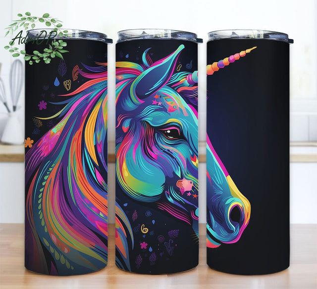 Neon Bright Colors Colorful Beautiful Unicorn Face Landscape 20oz Skinny Tumbler Png, Neon Bright Unicorn Tumbler, Rainbow Unicorn Tumbler Sublimation AdriOP 