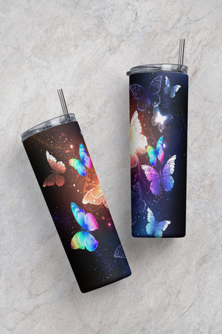 Neon Butterflies 20oz Skinny Tumbler Sublimation Designs for Straight/Tapered Tumbler PNG File Digital Download Sublimation CaldwellArt 