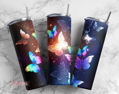 Neon Butterflies 20oz Skinny Tumbler Sublimation Designs for Straight/Tapered Tumbler PNG File Digital Download Sublimation CaldwellArt 