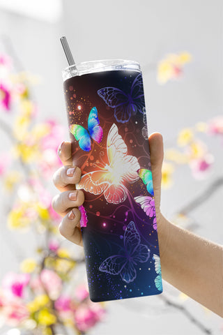 Neon Butterflies 20oz Skinny Tumbler Sublimation Designs for Straight/Tapered Tumbler PNG File Digital Download Sublimation CaldwellArt 