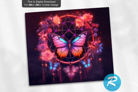 Neon Butterfly Dreamcatchers 20 oz / 30 oz Tumbler PNG Sublimation Regulrcrative 