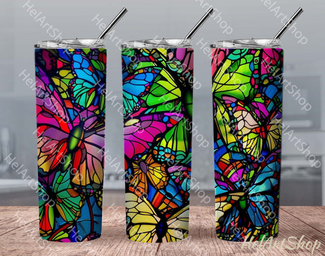 Neon Butterfly Tumbler PNG Sublimation, Skinny Tumbler PNG Sublimation _HelArtShop_ 