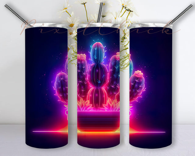 Neon Cactus 20oz Skinny Tumbler Png, Neon Succulent Tumbler, Neon Glass Cactus Png, Desert Png, Colorful Succulent Tumbler Wrap Png, Neon Cacti Plant Sublimation Tumbler Sublimation PixelChick 