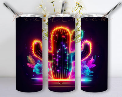 Neon Cactus 20oz Skinny Tumbler Png, Neon Succulent Tumbler, Neon Glass Cactus Png, Desert Png, Colorful Succulent Tumbler Wrap Png, Neon Cacti Plant Sublimation Tumbler Sublimation PixelChick 