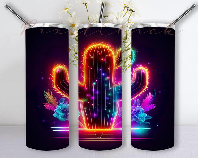 Neon Cactus 20oz Skinny Tumbler Png, Neon Succulent Tumbler, Neon Glass Cactus Png, Desert Png, Colorful Succulent Tumbler Wrap Png, Neon Cacti Plant Sublimation Tumbler Sublimation PixelChick 