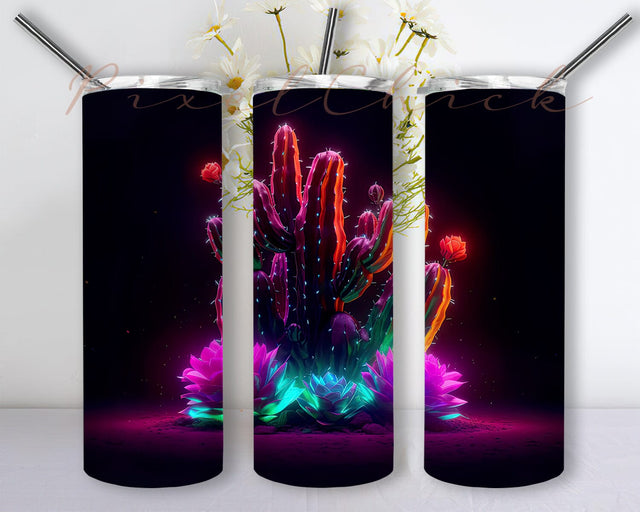 Neon Cactus 20oz Skinny Tumbler Png, Neon Succulent Tumbler, Neon Glass Cactus Png, Desert Png, Colorful Succulent Tumbler Wrap Png, Neon Cacti Plant Sublimation Tumbler Sublimation PixelChick 