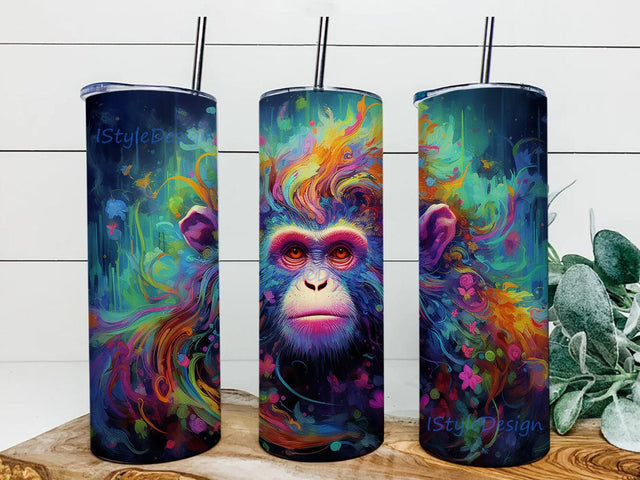 Neon Cartoon Monkey 20oz Skinny Tumbler Png, Cute Monkey Tumbler, Colorful Baby Monkey Tumbler, Kids Childrens Tumbler, Tie Dye Tumbler Wrap Sublimation iStyleDesign 