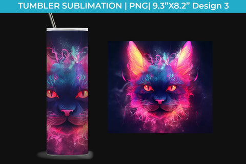 Neon Cat Tumbler Wrap 20 oz Sublimation PNG Bundle Free For Commercial Use Sublimation Sintegra 