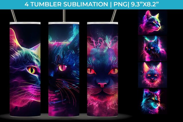 Neon Cat Tumbler Wrap 20 oz Sublimation PNG Bundle Free For Commercial Use Sublimation Sintegra 