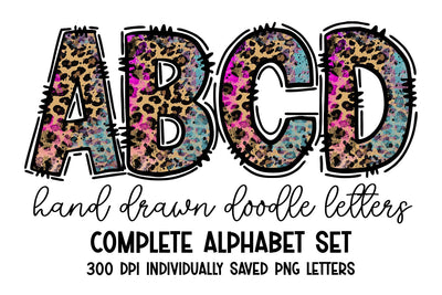 Neon Cheetah Print Doodle Letters Alpha Set Sublimation BijouBay 