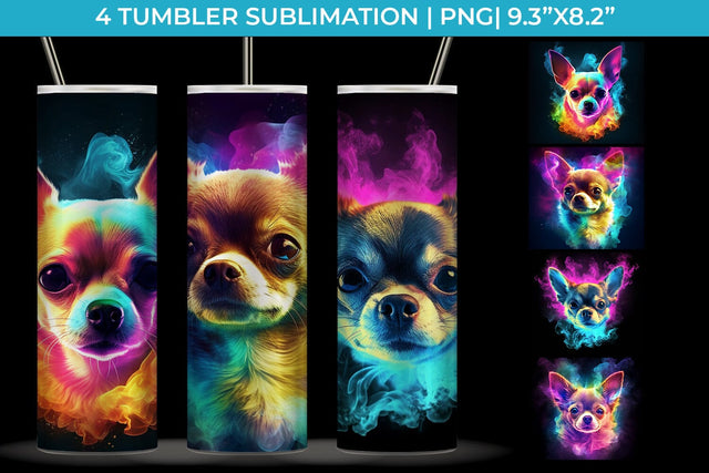 Neon Chihuahua Dog Tumbler Wrap 20 oz Sublimation PNG Bundle Free For Commercial Use Sublimation Sintegra 