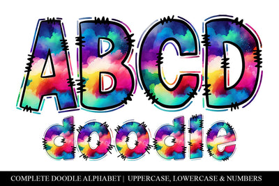 Neon Clouds Doodle Alphabet & Number Set - Individual PNGs Sublimation BijouBay 