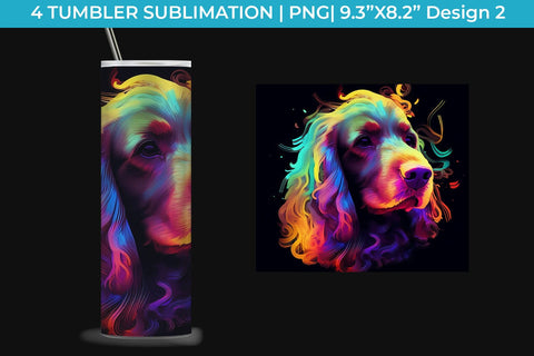 Neon Cocker Spaniel Dog Tumbler Wrap 20 oz Sublimation PNG Bundle Free For Commercial Use Sublimation Sintegra 