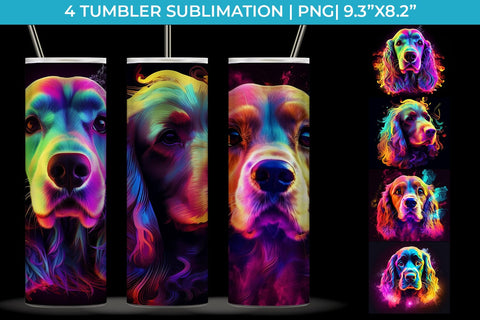 Neon Cocker Spaniel Dog Tumbler Wrap 20 oz Sublimation PNG Bundle Free For Commercial Use Sublimation Sintegra 