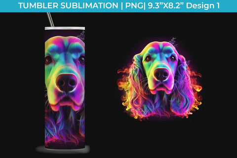 Neon Cocker Spaniel Dog Tumbler Wrap 20 oz Sublimation PNG Bundle Free For Commercial Use Sublimation Sintegra 