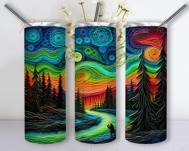 Neon Colored Northern Lights 20oz Skinny Tumbler Png, 3D Colorful Northern Lights Tumbler, Colorful Northern Lights Png, 3D Embroidered Northern Lights Png Sublimation PixelChick 