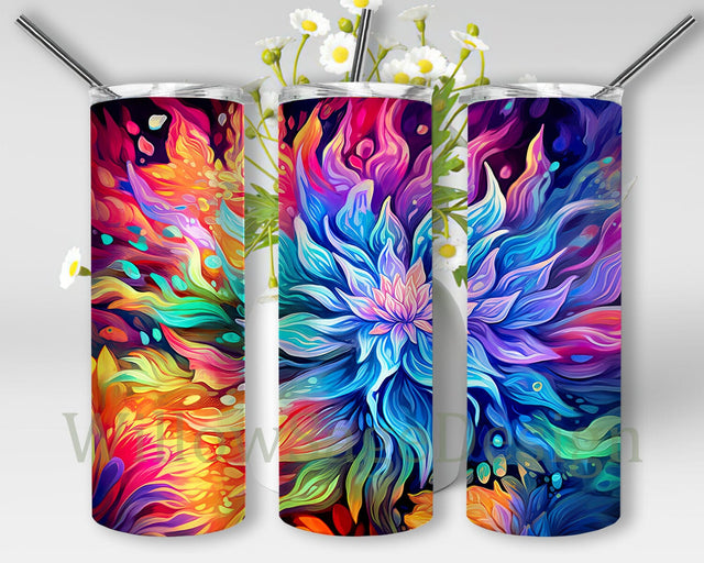 Neon Colors Beautiful Watercolor Flowers 20oz Skinny Tumbler Png, Neon Colors Flowers Tumbler, Colorful Rainbow Colors Flower Tapered, Neon Colors Png, Instant Digital Download Sublimation WillowSageDesign 