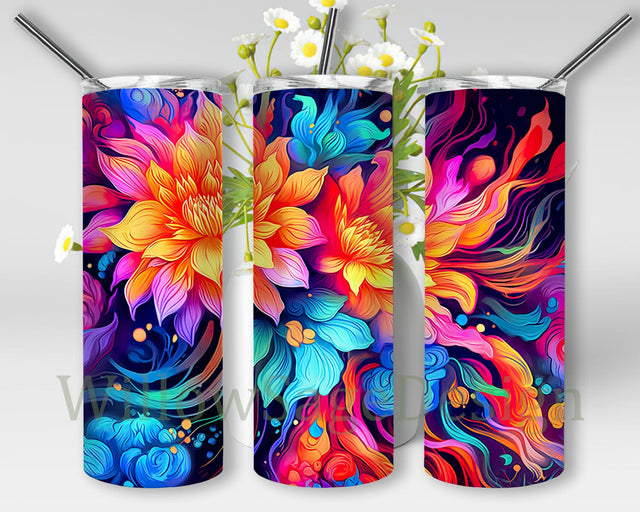 Neon Colors Beautiful Watercolor Flowers 20oz Skinny Tumbler Png, Neon Colors Flowers Tumbler, Colorful Rainbow Colors Flower Tapered, Neon Colors Png, Instant Digital Download Sublimation WillowSageDesign 
