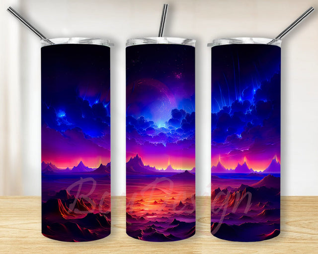 Neon Desert Night 20oz Skinny Tumbler Sublimation Design, Desert Landscape Tumbler, Neon Sunset Desert Tumbler, Neon Night Tumbler, Digital Download Png Sublimation BouDesign 