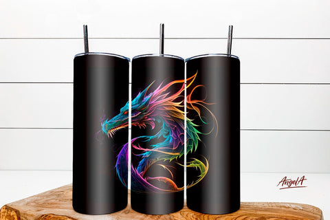 Neon dragon tumbler wrap sublimation designs. Tumbler bundle Sublimation Angelina Semenova 