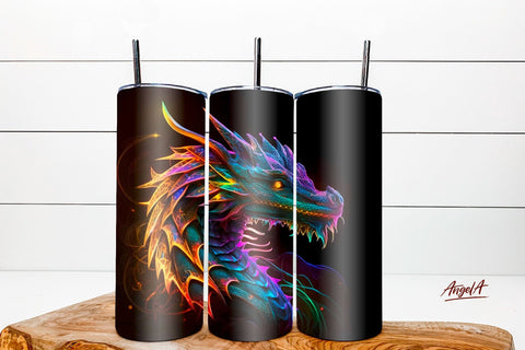 Neon dragon tumbler wrap sublimation designs. Tumbler bundle Sublimation Angelina Semenova 
