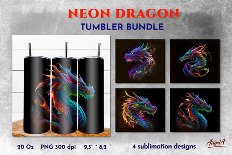 Neon dragon tumbler wrap sublimation designs. Tumbler bundle Sublimation Angelina Semenova 