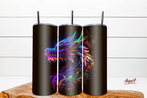 Neon dragon tumbler wrap sublimation designs. Tumbler bundle Sublimation Angelina Semenova 