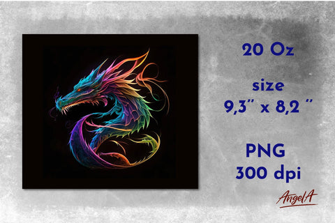 Neon dragon tumbler wrap sublimation designs. Tumbler bundle Sublimation Angelina Semenova 