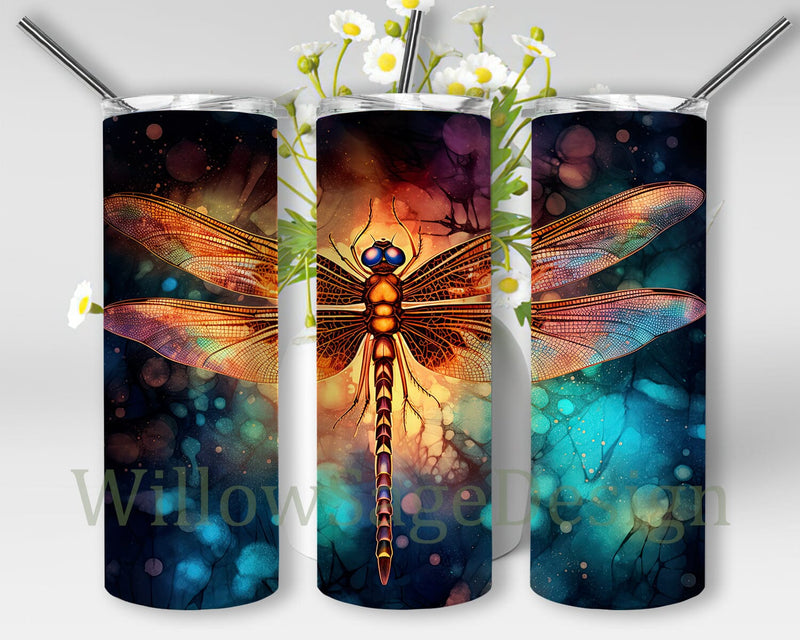 Neon Dragonfly 20oz Skinny Tumbler Sublimation Design, Neon Dragonflies Tumbler, Neon Rainbow Dragonfly Design Tumbler Png, Dragonfly Tumbler Sublimation WillowSageDesign 