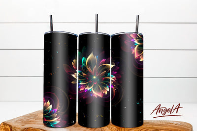 Neon Flower tumbler wrap. Floral sublimation tumbler design Sublimation Angelina Semenova 