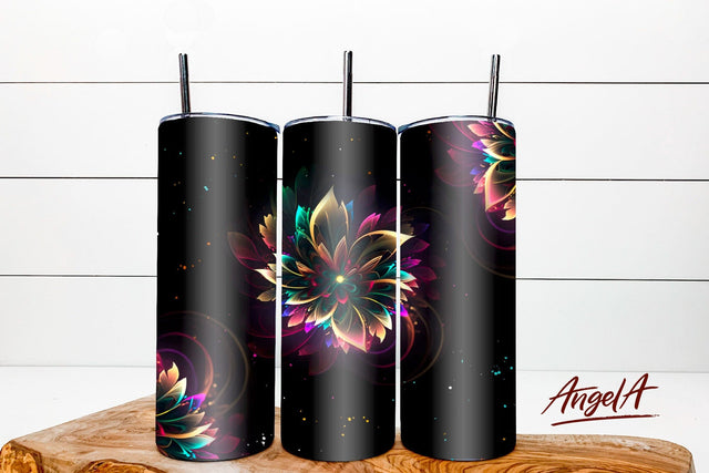 Neon Flower tumbler wrap. Floral sublimation tumbler design Sublimation Angelina Semenova 