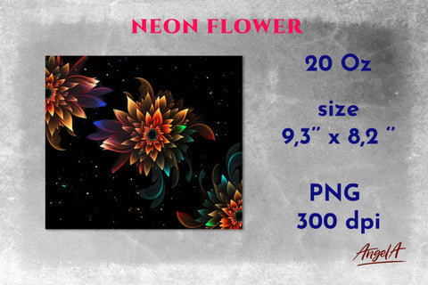 Neon Flower tumbler wrap. Floral sublimation tumbler design Sublimation Angelina Semenova 