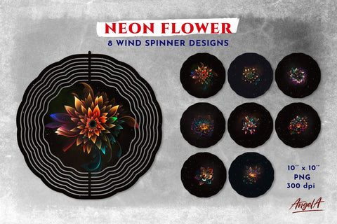 Neon Flower wind spinner sublimation bundle. Abstract flower Sublimation Angelina Semenova 