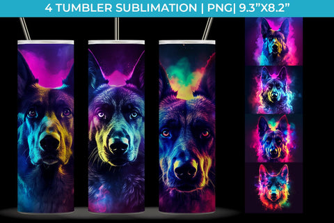 Neon German Shepherd Dog Tumbler Wrap 20 oz Sublimation PNG Bundle Free For Commercial Use Sublimation Sintegra 