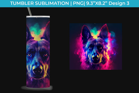 Neon German Shepherd Dog Tumbler Wrap 20 oz Sublimation PNG Bundle Free For Commercial Use Sublimation Sintegra 
