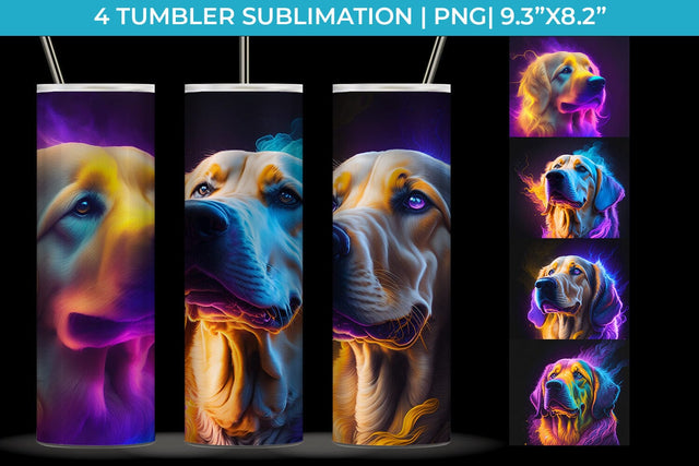 Neon Golden Retriever Dog Tumbler Wrap 20 oz Sublimation PNG Bundle Free For Commercial Use Sublimation Sintegra 