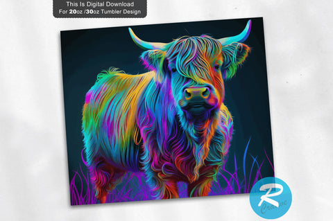 Neon Highland Cow 20 Oz / 30 Oz Tumbler PNG Sublimation Regulrcrative 