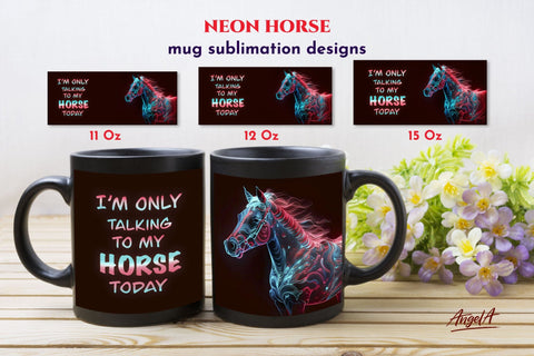 Neon Horse mug wrap sublimation design. Horse silhouette PNG Sublimation Angelina Semenova 