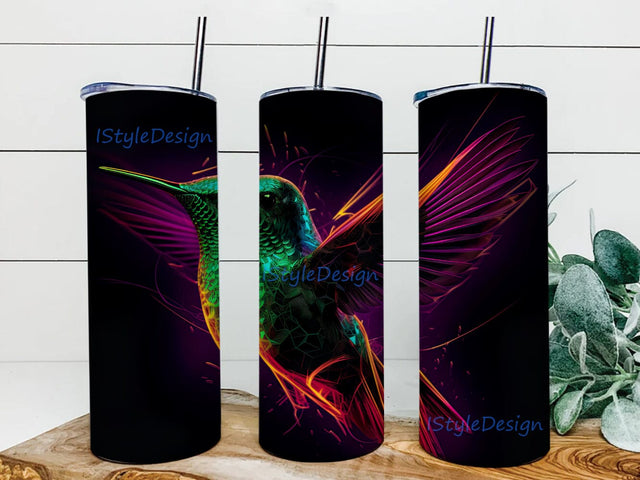 Neon Hummingbird 20oz Skinny Tumbler Png, Neon Colored Flying Hummingbird Tumbler, Rainbow Alcohol Ink, Colorful Hummingbird Tumbler Sublimation iStyleDesign 