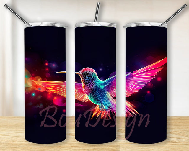 Neon Hummingbird 20oz Skinny Tumbler Sublimation Design, Colorful Hummingbird Neon Rainbow Tumbler, Hummingbird Tumbler Wrap, Hummingbird Sublimation Sublimation BouDesign 