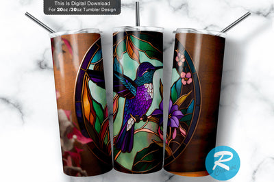 Neon Hummingbird Stained 20 oz / 30 oz Tumbler PNG Sublimation Regulrcrative 