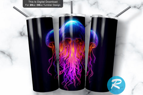 Neon Jellyfish 20 oz / 30 oz Tumbler PNG Sublimation Regulrcrative 