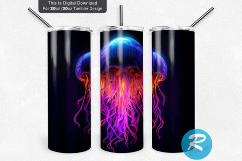 Neon Jellyfish 20 oz / 30 oz Tumbler PNG Sublimation Regulrcrative 