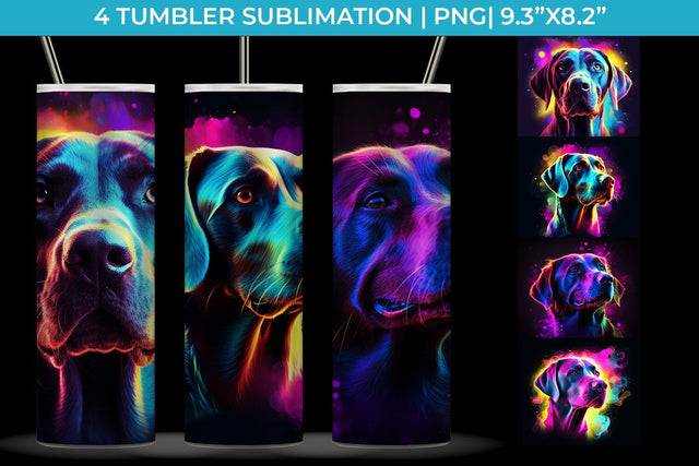 Neon Labrador Retriever Dog Tumbler Wrap 20 oz Sublimation PNG Bundle Free For Commercial Use Sublimation Sintegra 